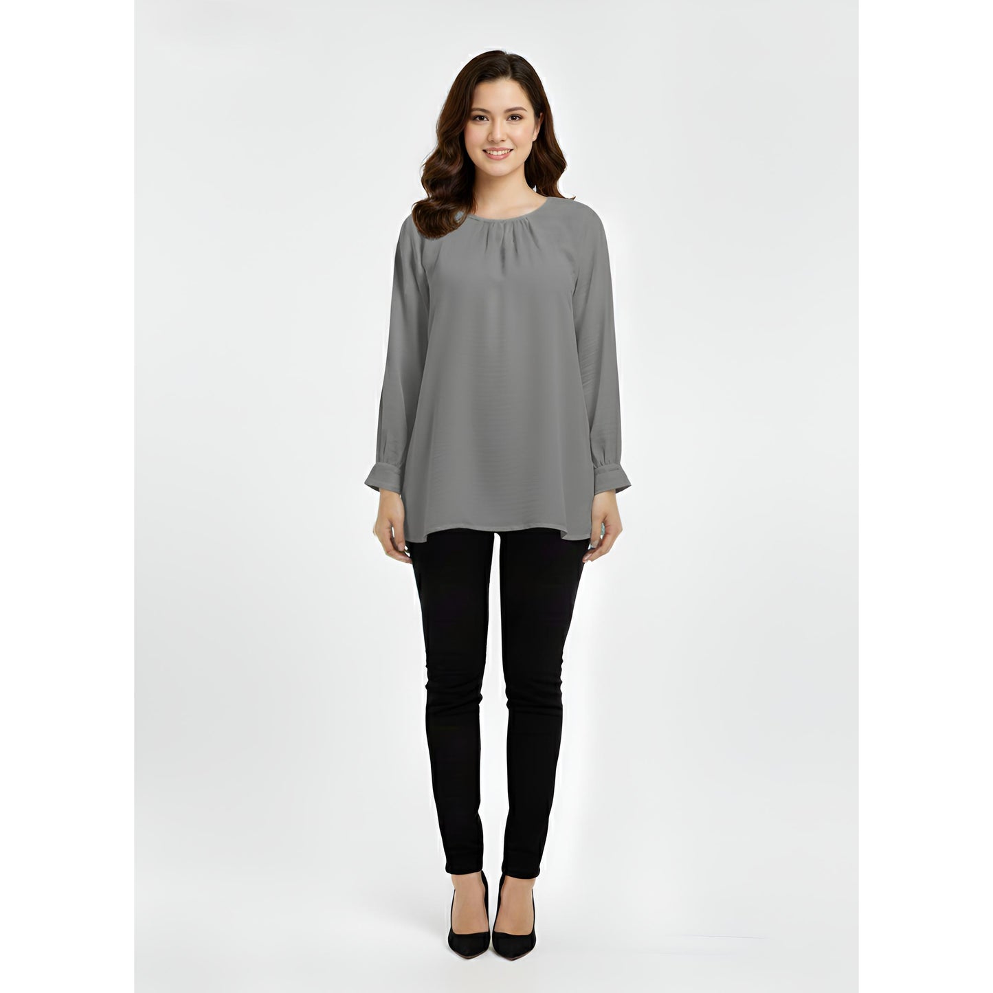 Victoria Blouse Casual Outfit Wanita Elegant Office & Casual Wear (Silver)