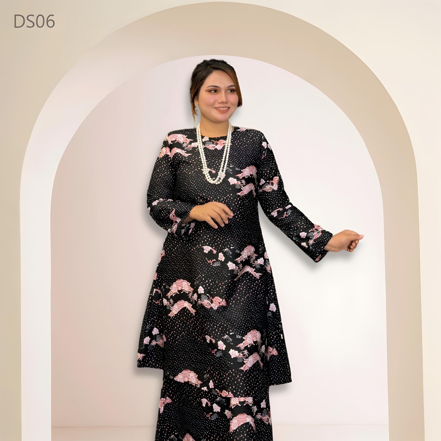 Set Baju Kurung Riau Dobby Satin Printed Eksklusif B1