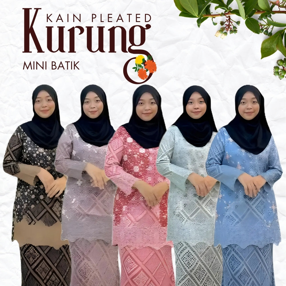 Baju Kurung Mini Batik Kain Pleated Lace Satin Exclusive AFRIDI