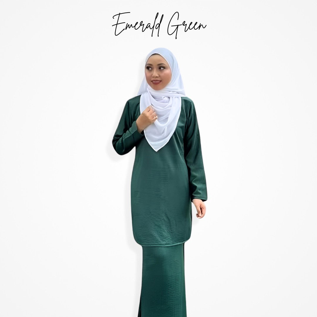 Baju Kurung Moden Raisya Rose Satin Ironless Set Wanita Muslimah