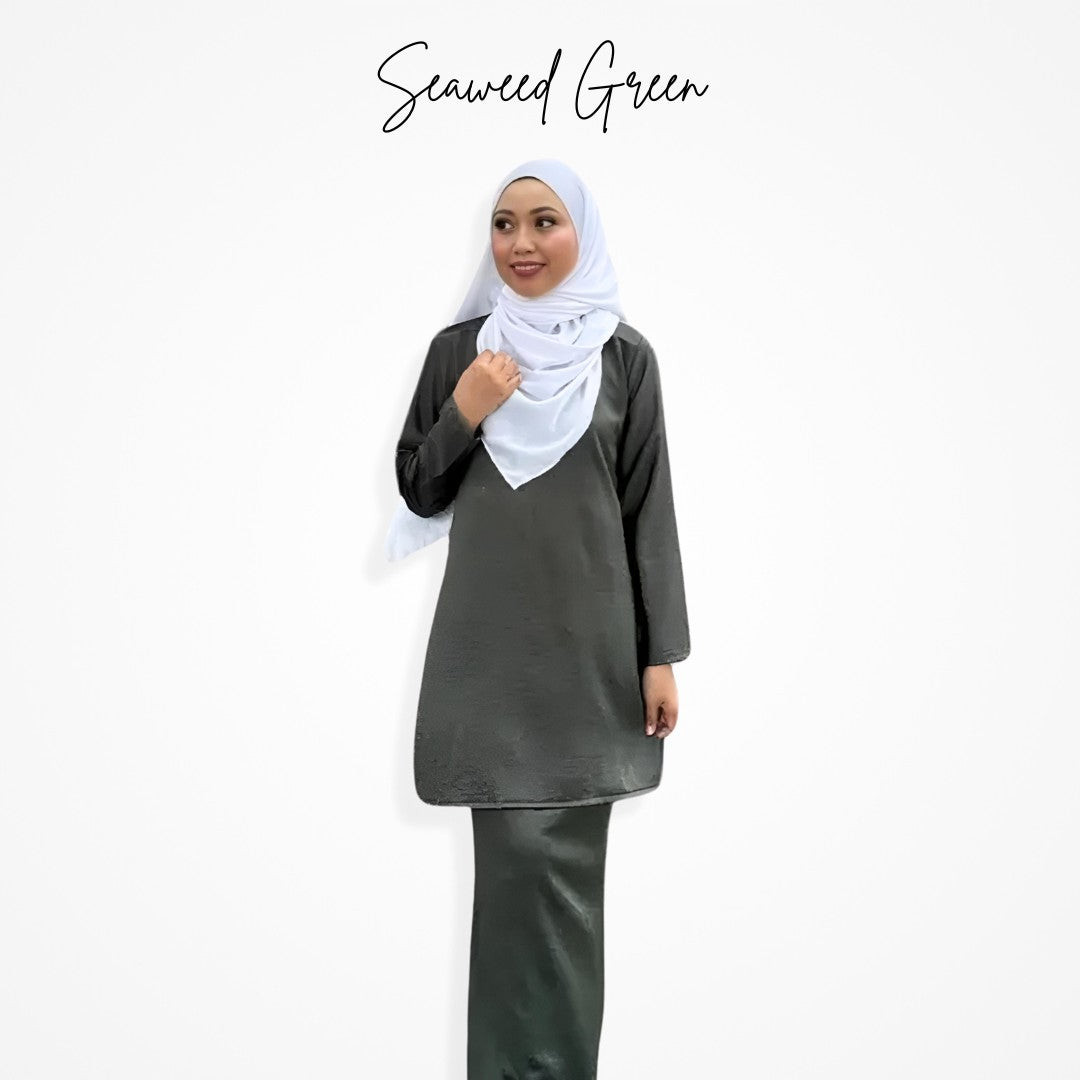 Baju Kurung Moden Raisya Rose Satin Ironless Set Wanita Muslimah