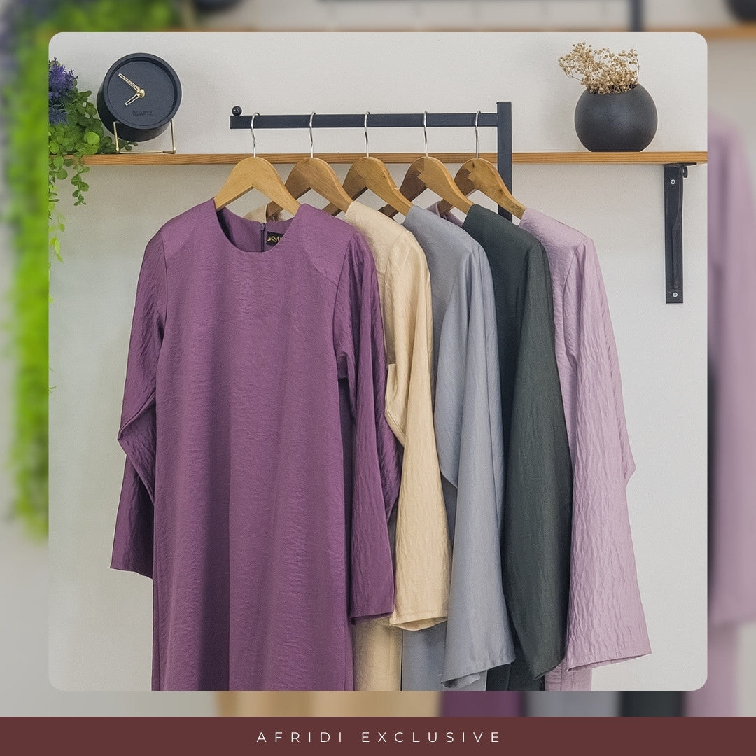 Baju Kurung Moden Raisya Rose Satin Ironless Set Wanita Muslimah