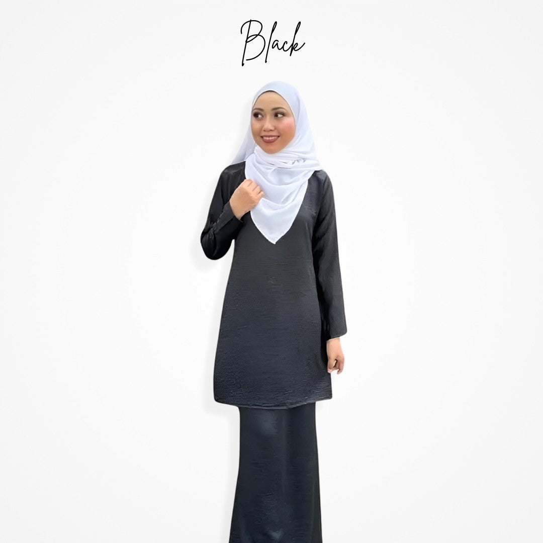 Baju Kurung Moden Raisya Rose Satin Ironless Set Wanita Muslimah