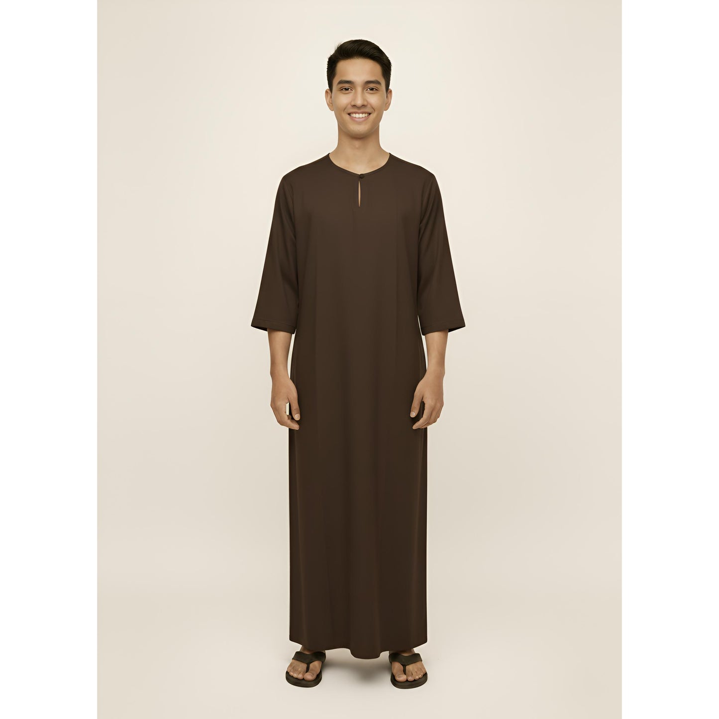 Jubah Lelaki Lengan Pendek Round Neck One Button 3/4 Sleeve (Mocha)
