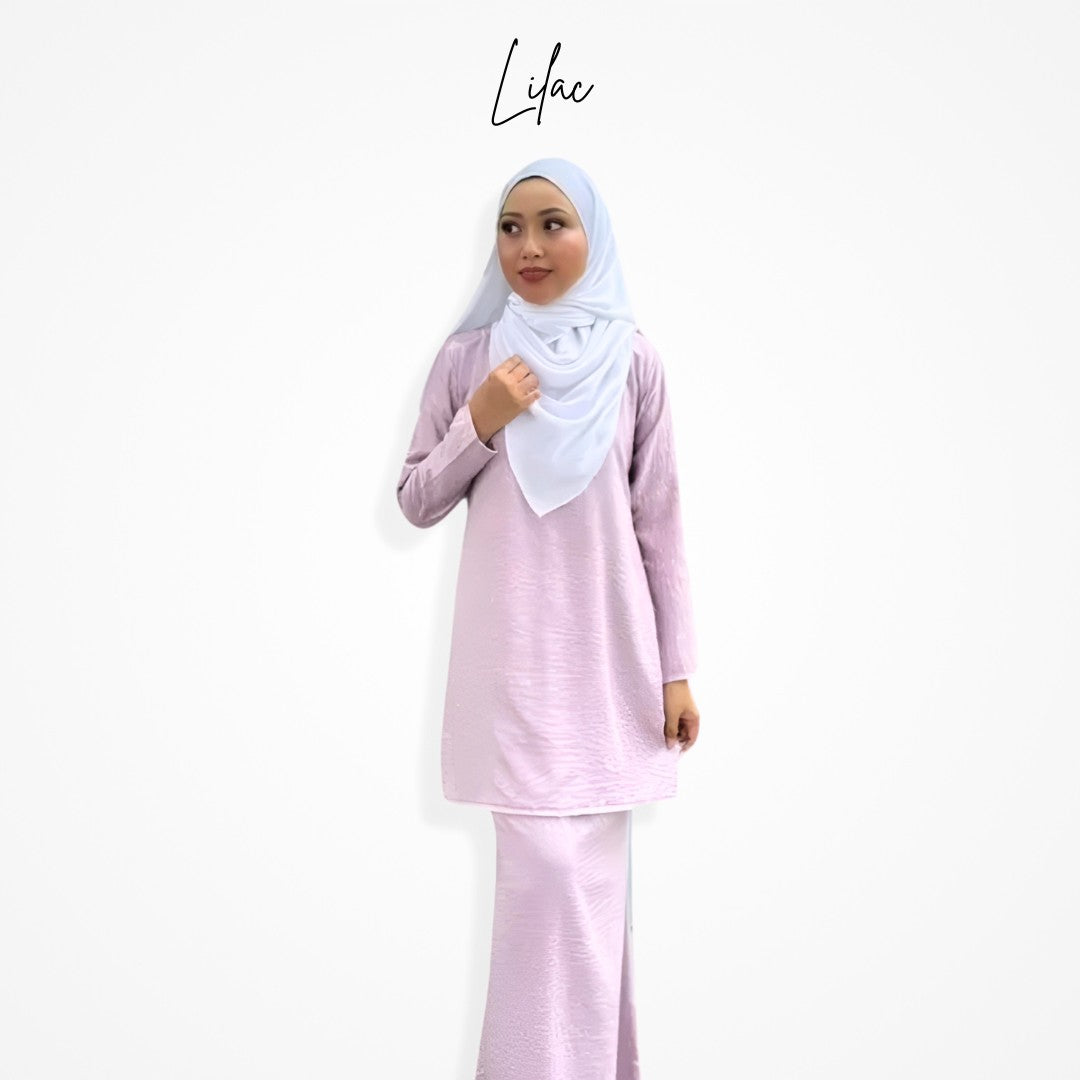 Baju Kurung Moden Raisya Rose Satin Ironless Set Wanita Muslimah