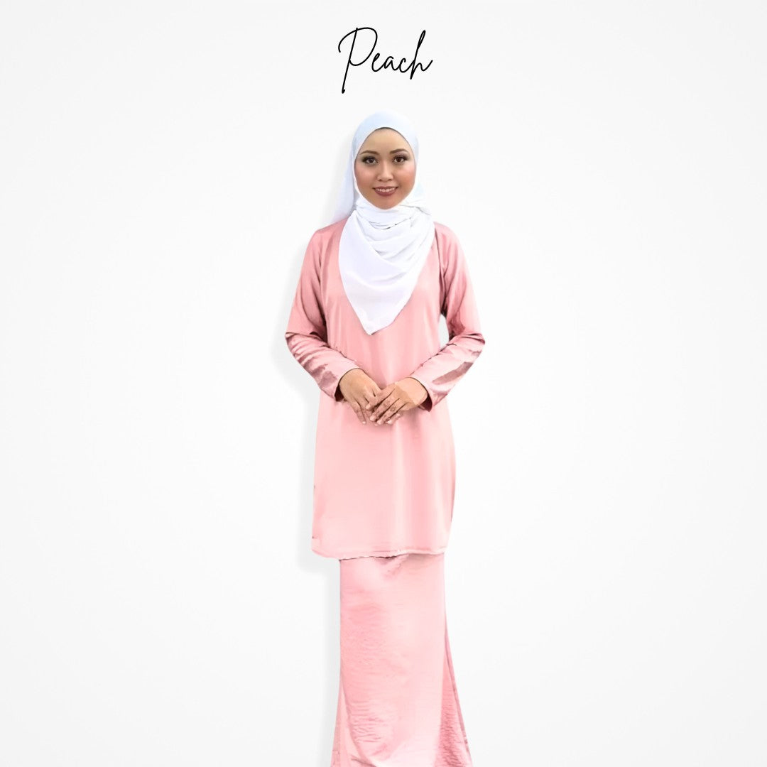 Baju Kurung Moden Raisya Rose Satin Ironless Set Wanita Muslimah