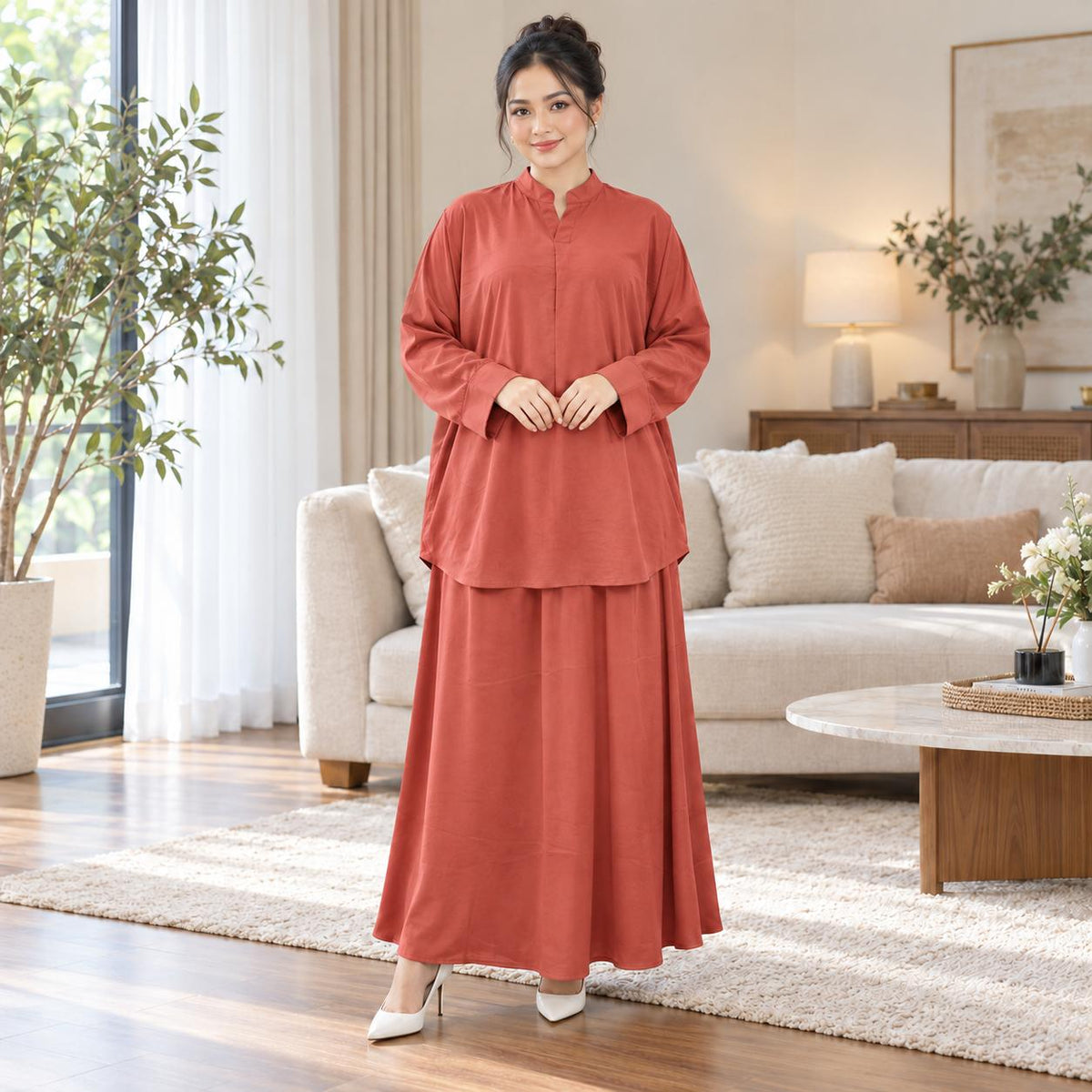 ALESA Set Skirt Baggy - Sutera Vietnam Mango - Loss Cutting Plus Size - Casual Wear Fashion Wanita