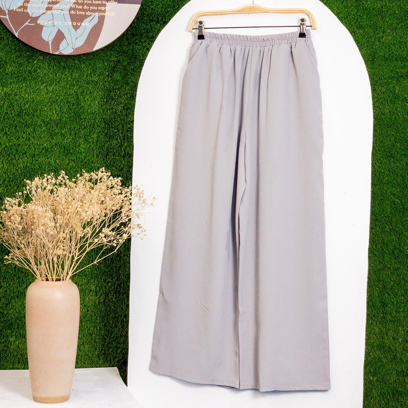 Palazo Solid Pants Slack Straight Cut Peacock Fashion Wanita Muslimah