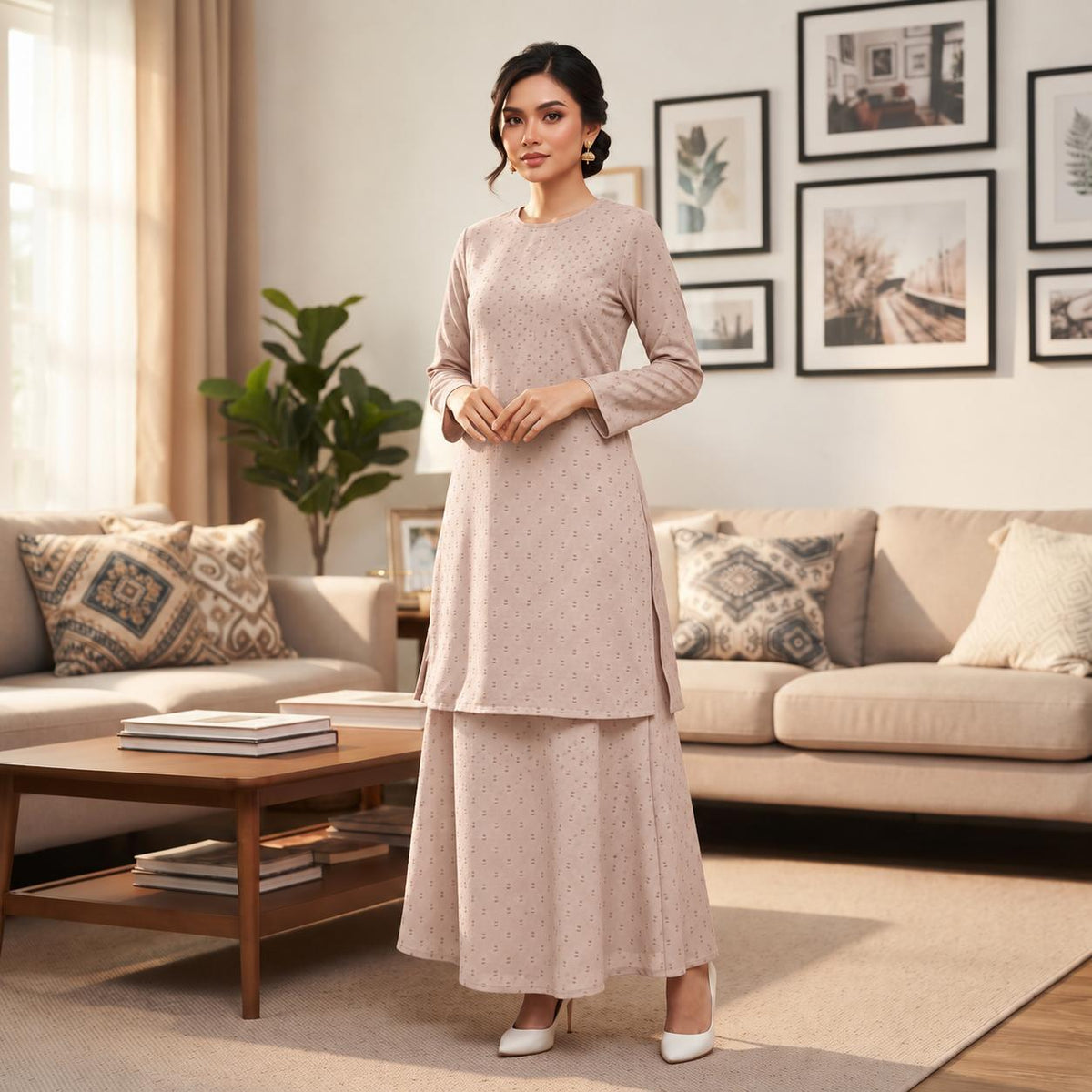 JESSIE Kurung Riau Premium Wanita Polka dots - Elegant Traditional Muslimah - Casual Wear - Office Wear