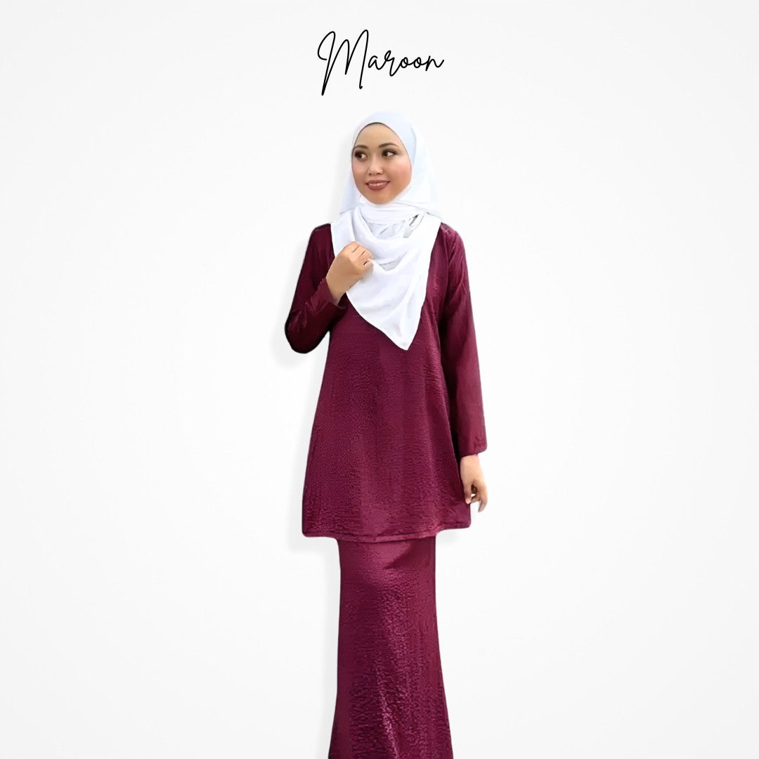 Baju Kurung Moden Raisya Rose Satin Ironless Set Wanita Muslimah