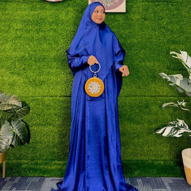 Set Khimar Satin Jacquard Abaya Wanita Lengan Panjang
