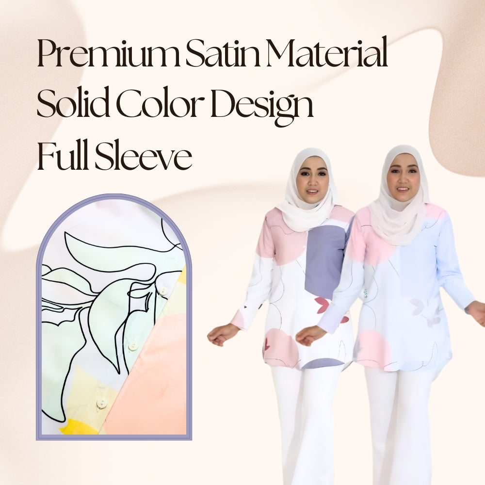 Bella Blouse Casual Solid Color Full Sleeve Satin Baju Wanita B2