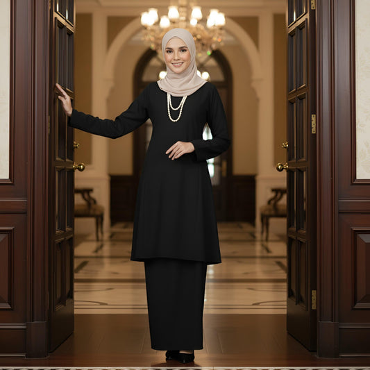 Baju Kurung Pahang Pesak Plain Cotton Crepe Ironless (Maroon)