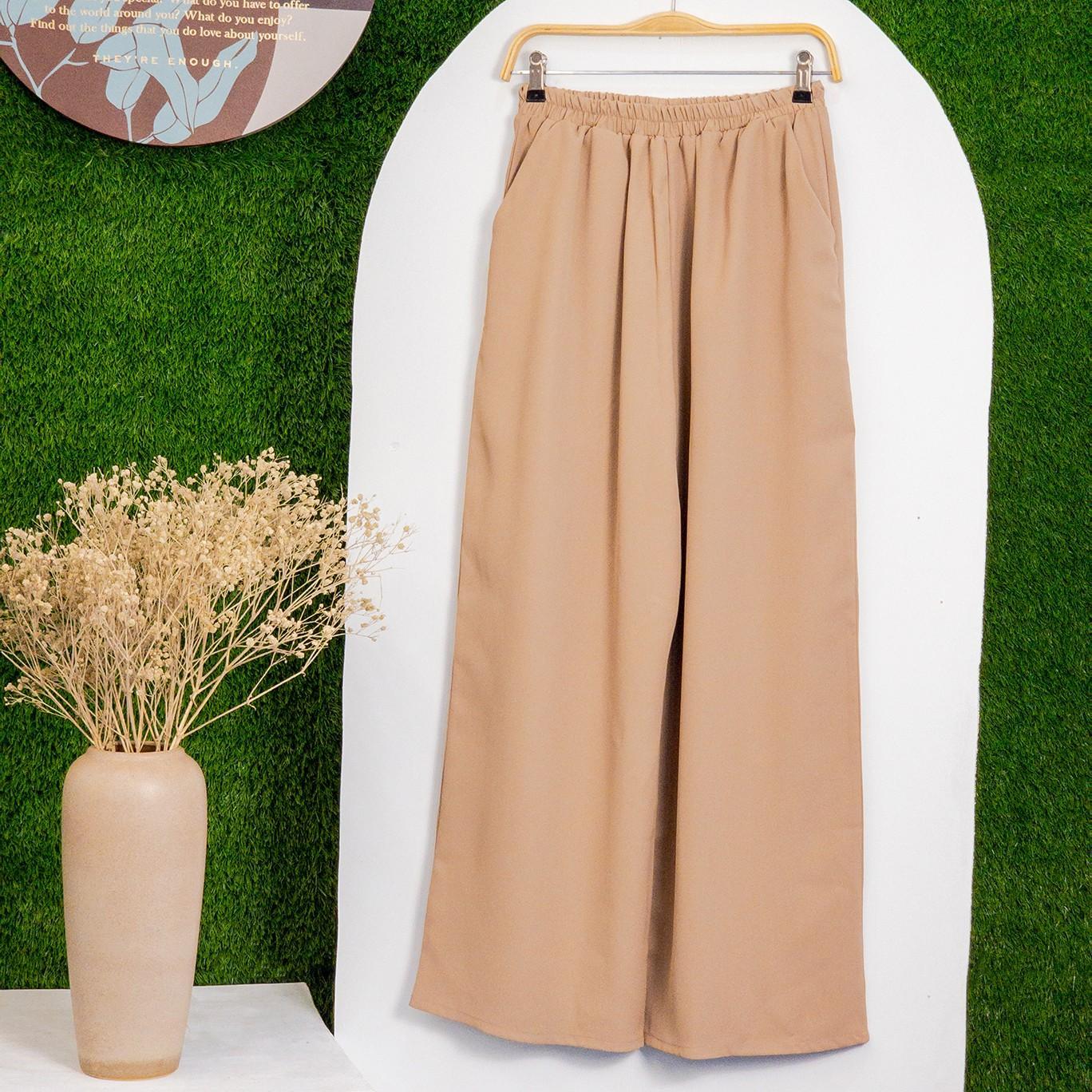 Palazo Solid Pants Slack Straight Cut Peacock Fashion Wanita Muslimah