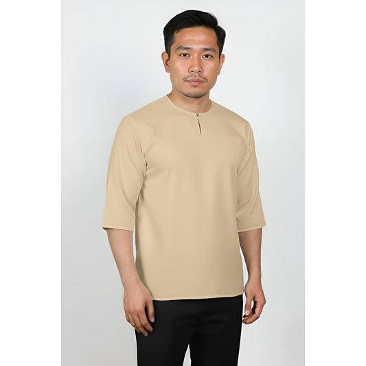 Kurta Lelaki Dewasa Tiga Suku Premium Crepe Dengan Wooded Button (Nude)