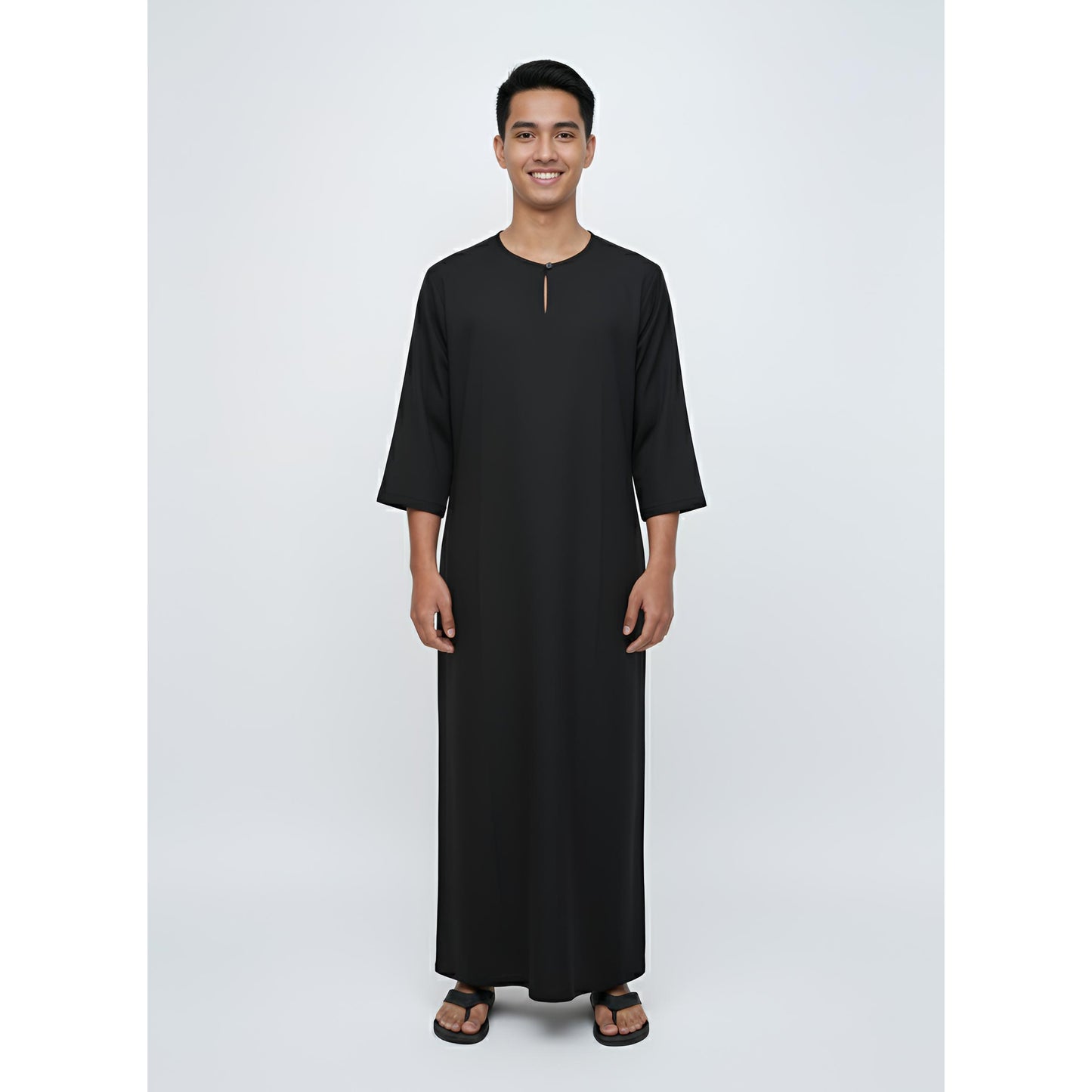Jubah Lelaki Lengan Pendek Round Neck One Button 3/4 Sleeve (Black)