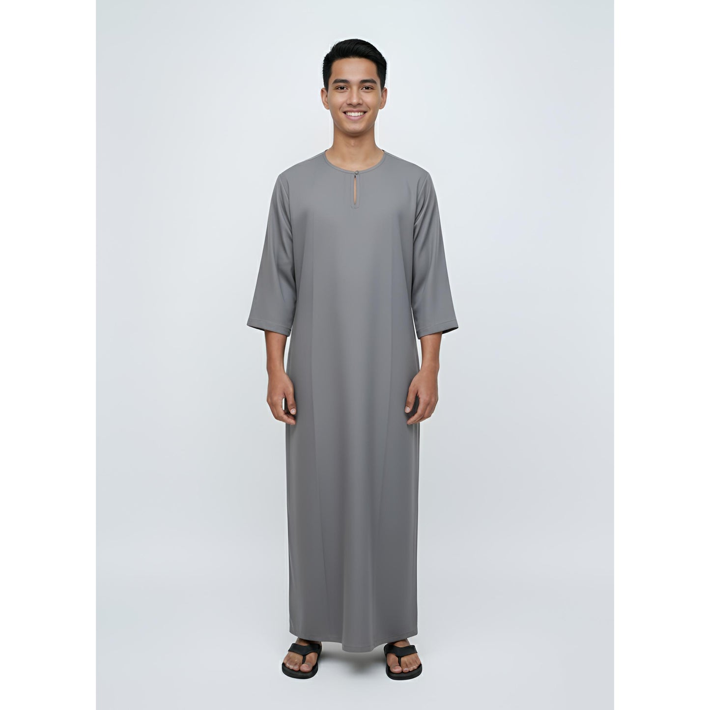 Jubah Lelaki Lengan Pendek Round Neck One Button 3/4 Sleeve (Silver)