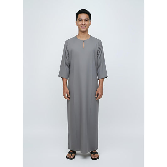 Jubah Lelaki Lengan Pendek Round Neck One Button 3/4 Sleeve (Silver)