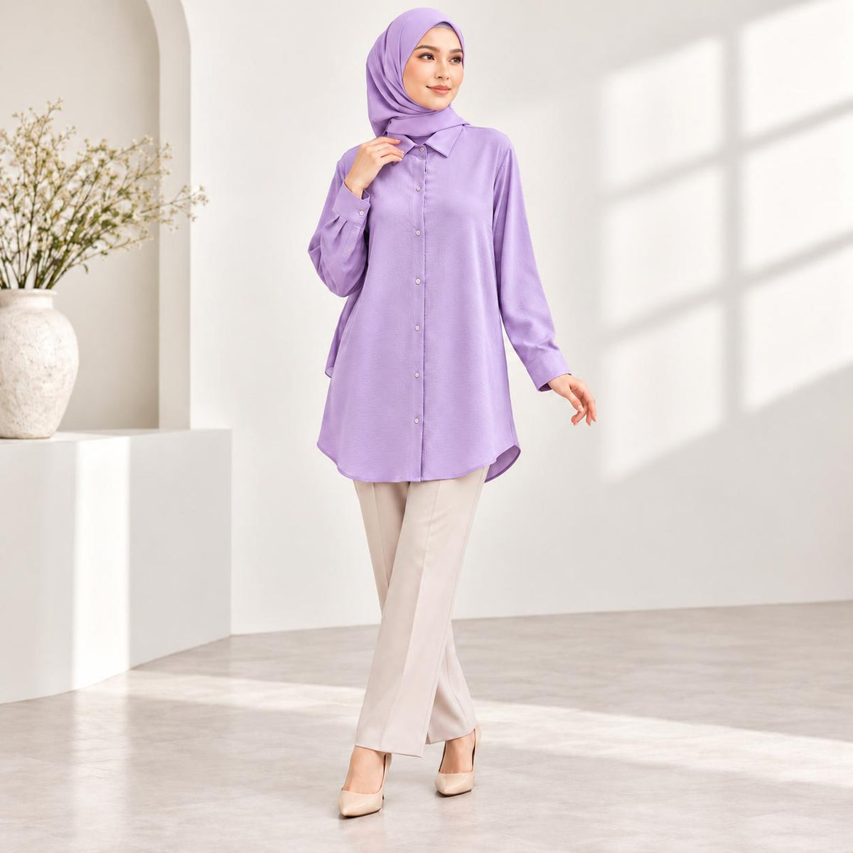 LANA Blouse Long Sleeves Kemeja Kolar With Front Buttons - Material CEY - Modest Fashion Wanita