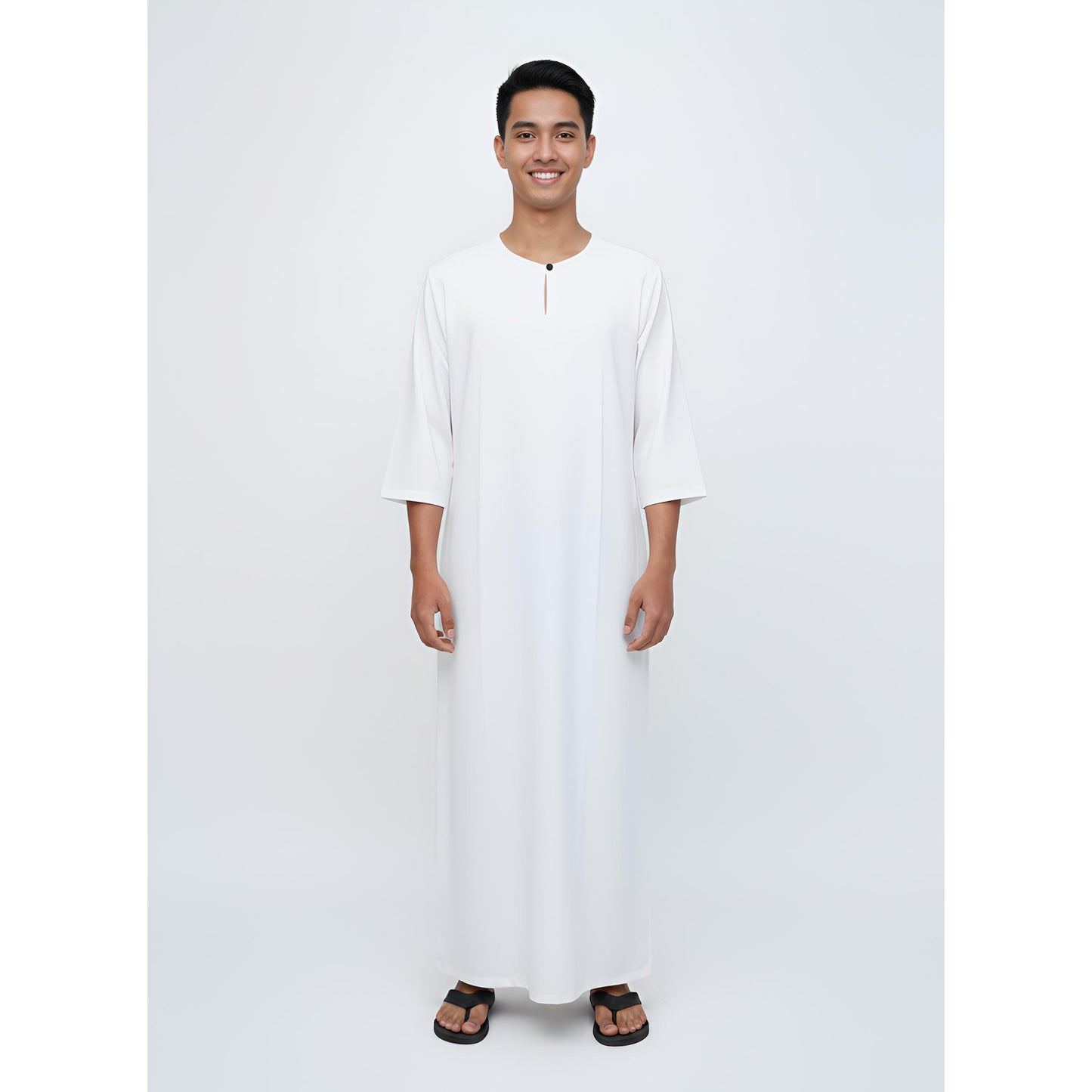 Jubah Lelaki Lengan Pendek Round Neck One Button 3/4 Sleeve (White)