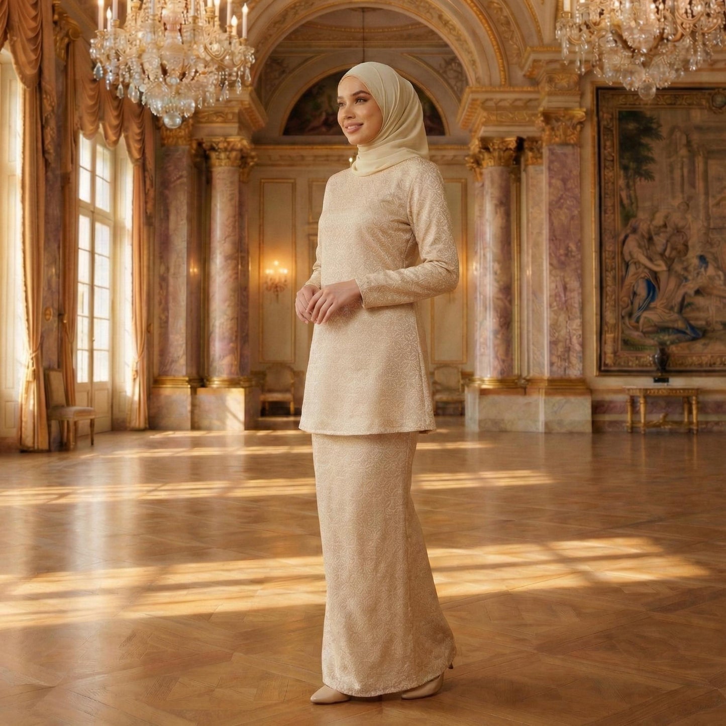 Amara Dolly Princess Satin Songket Embossed (Lilac)