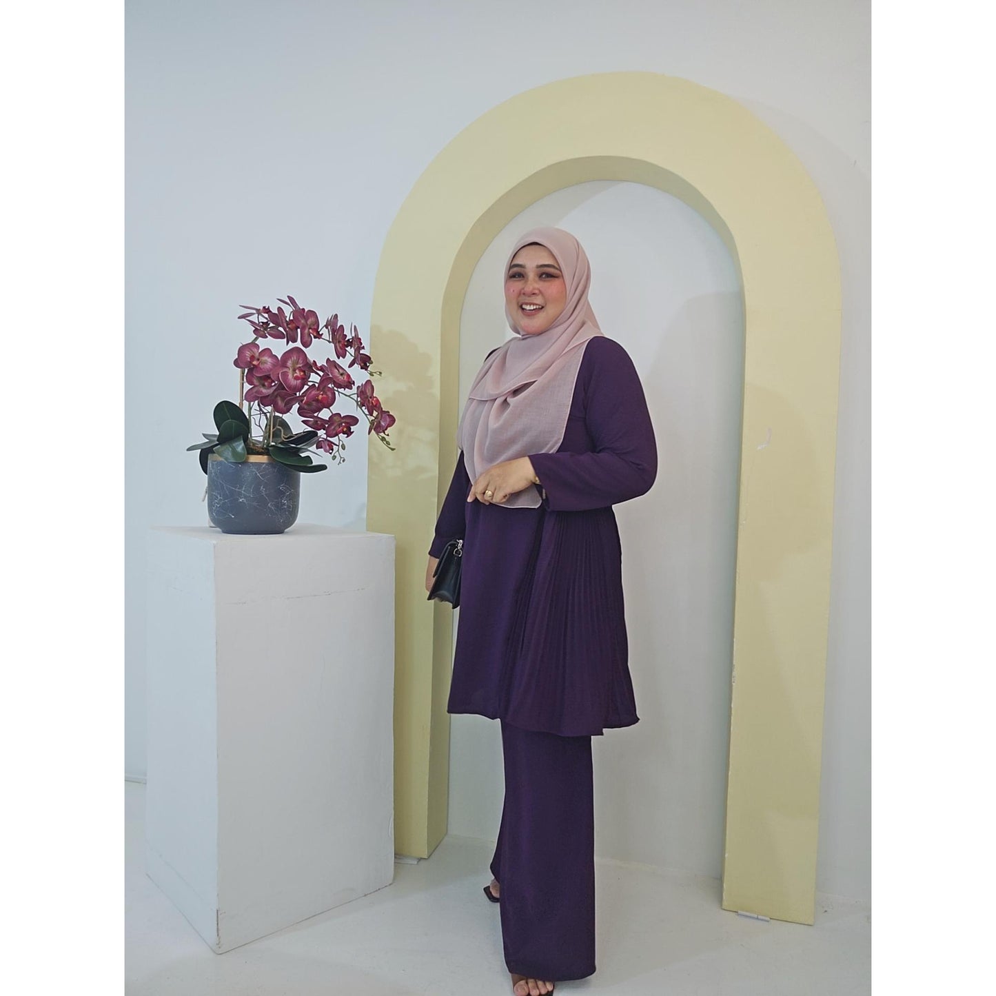 Raudhah Kurung Pahang Pesak Gantung Pleated Ironless Fashion Wanita Muslimah