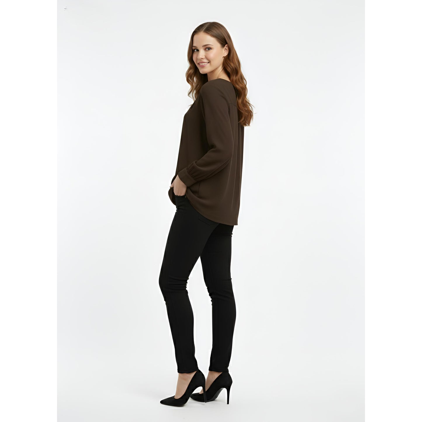 Victoria Blouse Casual Outfit Wanita Elegant Office & Casual Wear (Mocha)
