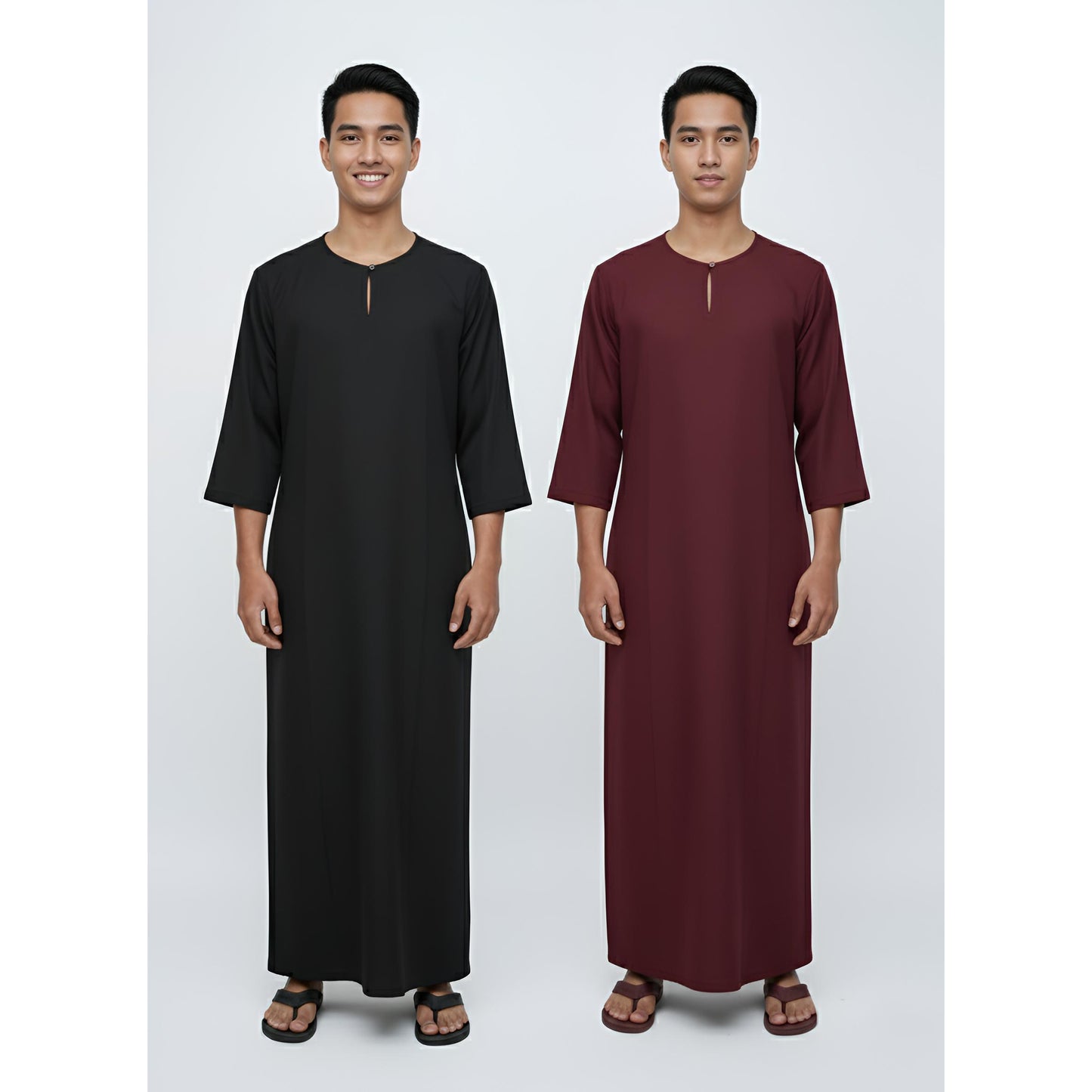 Jubah Lelaki Lengan Pendek Round Neck One Button 3/4 Sleeve (Maroon)