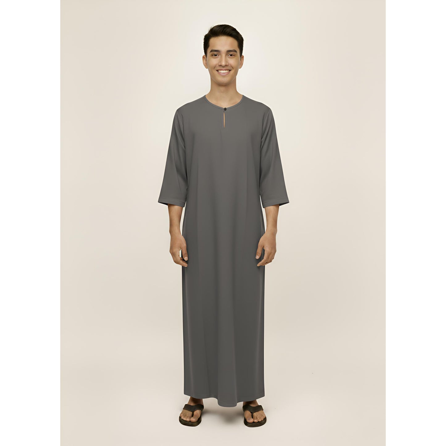 Jubah Lelaki Lengan Pendek Round Neck One Button 3/4 Sleeve (Grey)