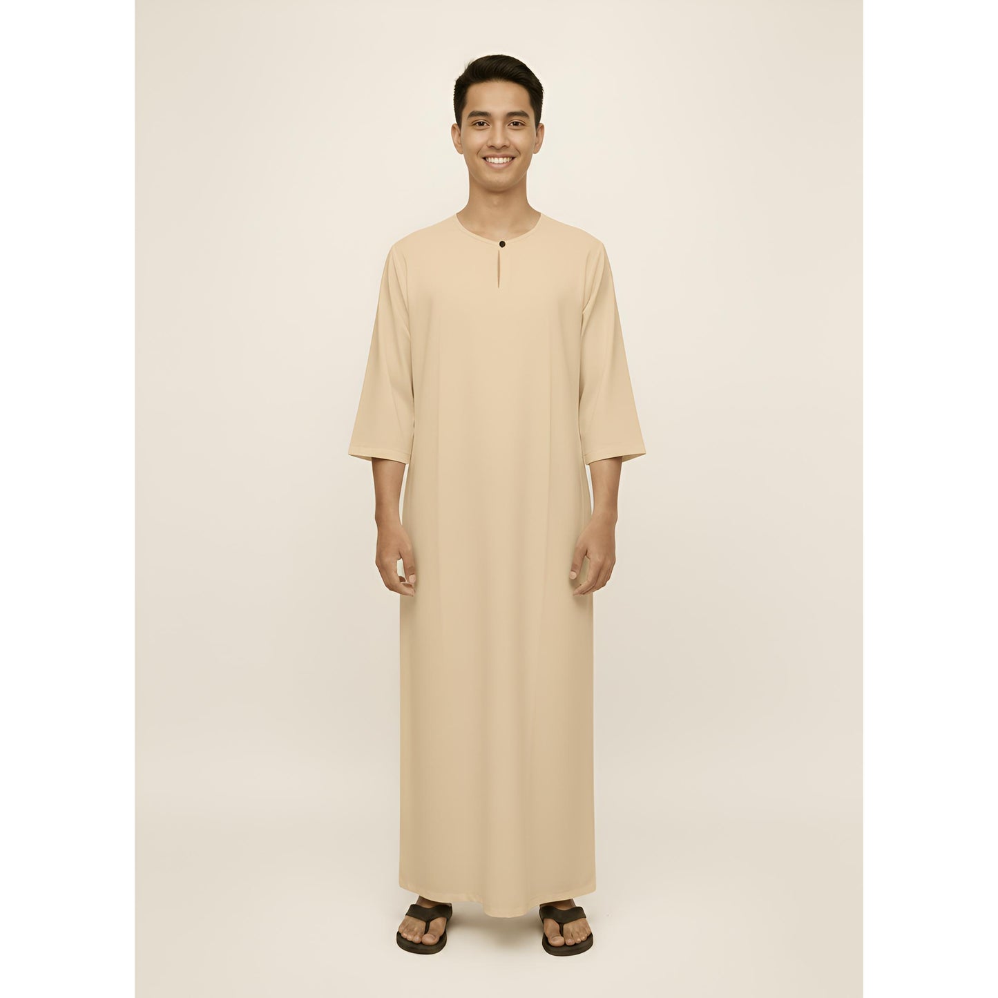 Jubah Lelaki Lengan Pendek Round Neck One Button 3/4 Sleeve (Nude)
