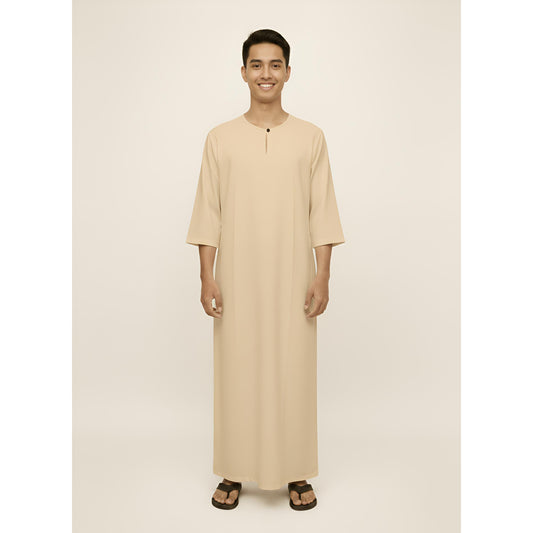 Jubah Lelaki Lengan Pendek Round Neck One Button 3/4 Sleeve (Nude)