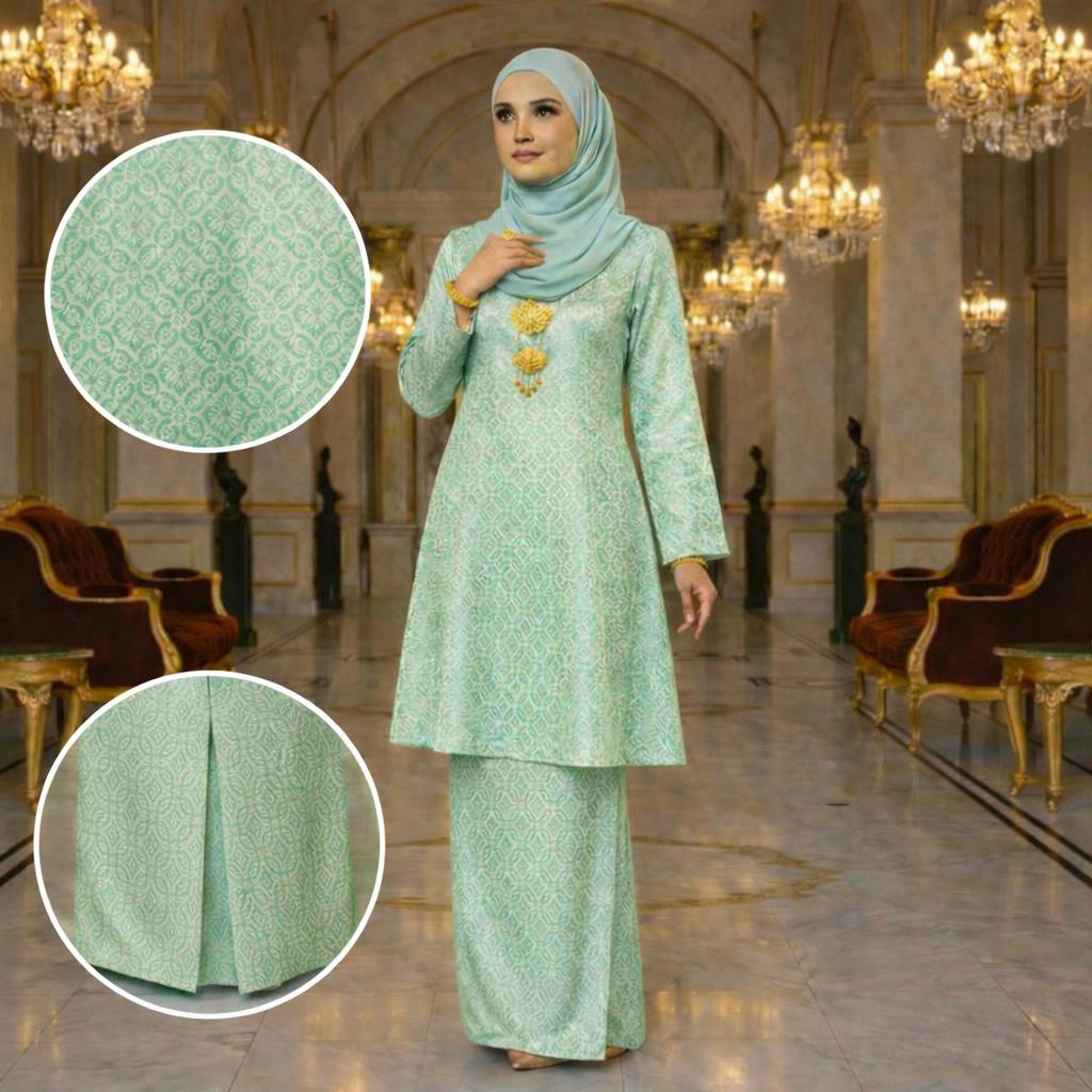 Riau Ayu Lestari Princess Satin Songket Embossed (Mint Green)