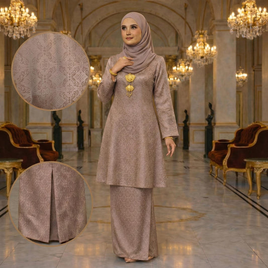 Riau Ayu Lestari Princess Satin Songket Embossed (Khakis)