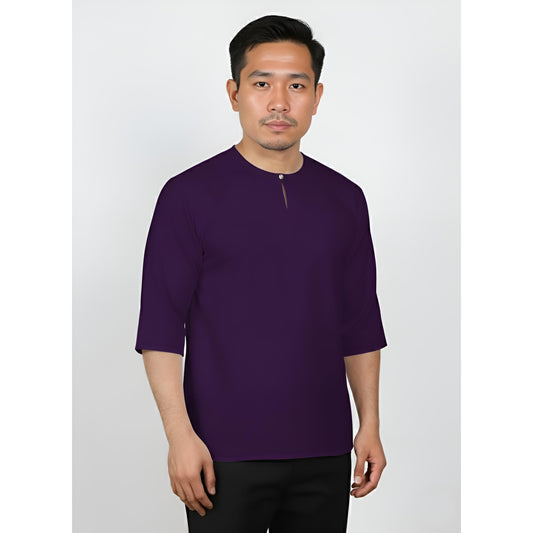 Kurta Lelaki Dewasa Tiga Suku Premium Crepe Dengan Wooded Button (Mangosteen)