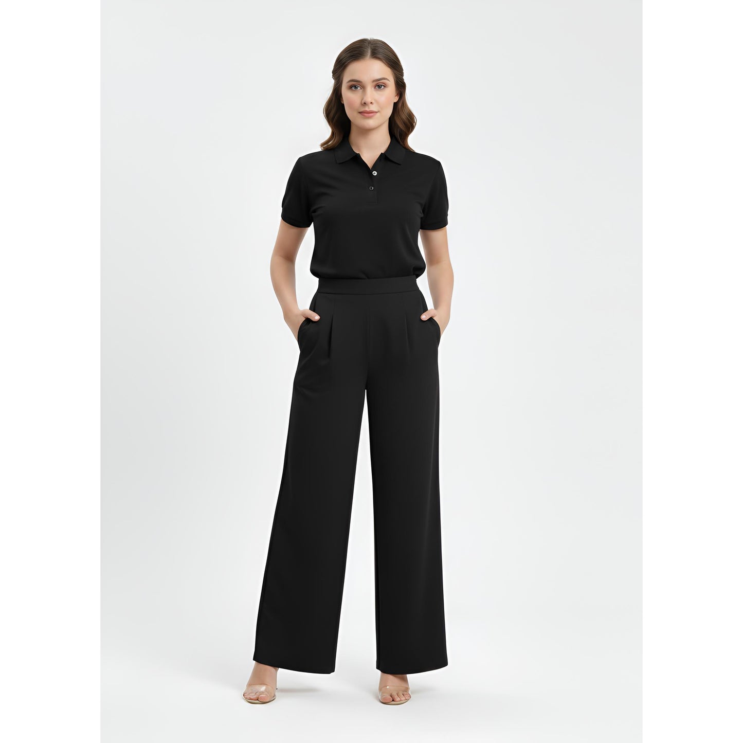Palazzo Wide Leg Pants Size Peacock Premium (Black)