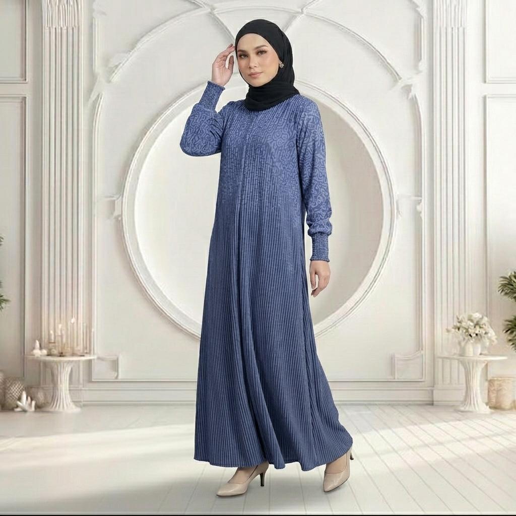 PARISA Jubah Satin Jackquard Pleated Plus Size New Arrival Fashion Wanita Muslimah