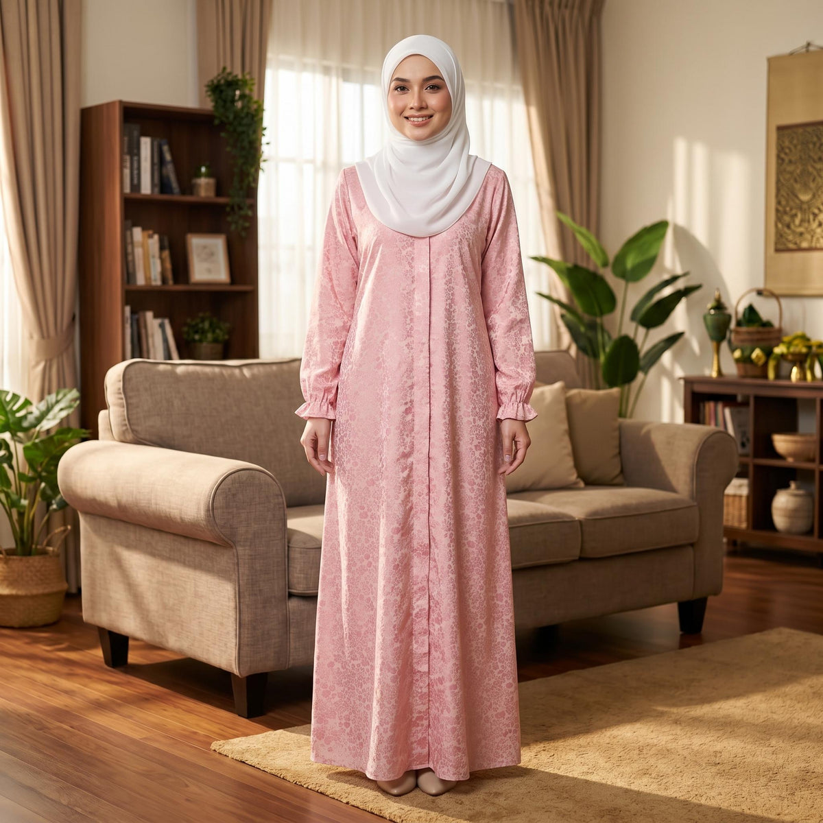 LARISA Jubbah Floral - Satin Sutera Vietnam - Side Pocket - Casual Wear Fashion Wanita Muslimah