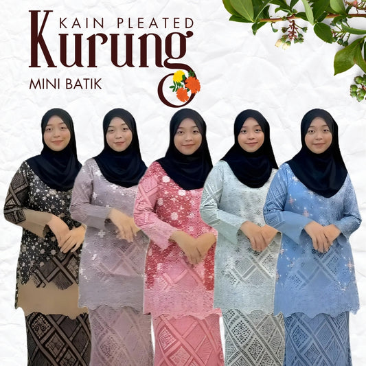 Baju Kurung Mini Batik Kain Pleated Lace Satin Exclusive