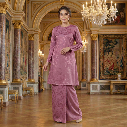 Asyana Kurung Riau Royal Satin Embossed Flowers (Pink)