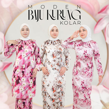 Set Baju Kurung Moden Kolar Kain Kipas Mango 20D Raya 2025 Fashion Wanita Muslimah 1