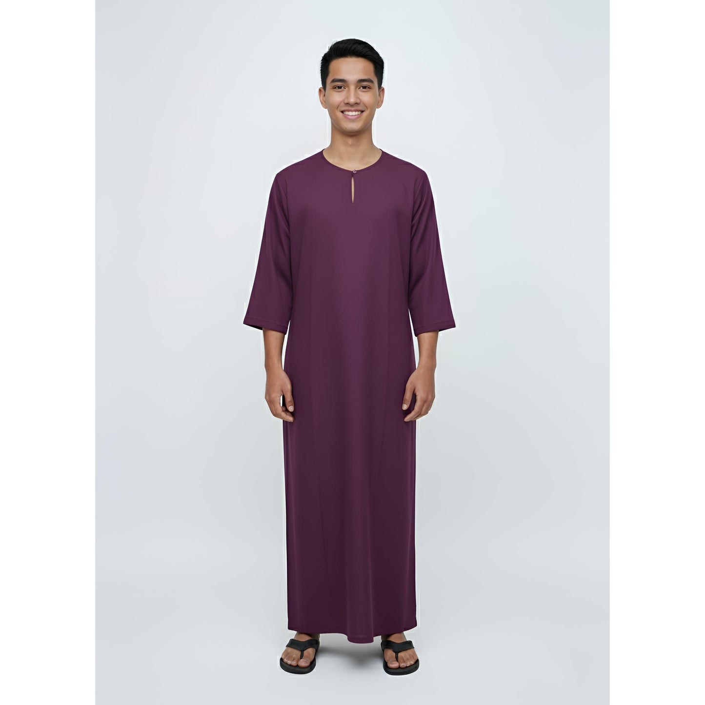 Jubah Lelaki Lengan Pendek Round Neck One Button 3/4 Sleeve (Manggis)