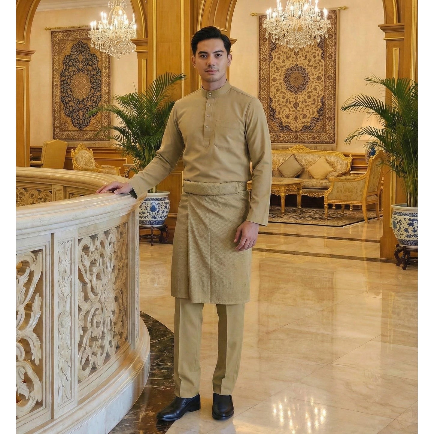 Baju Melayu Adult Pearl Skin - Top One Side Zip (Khakis)