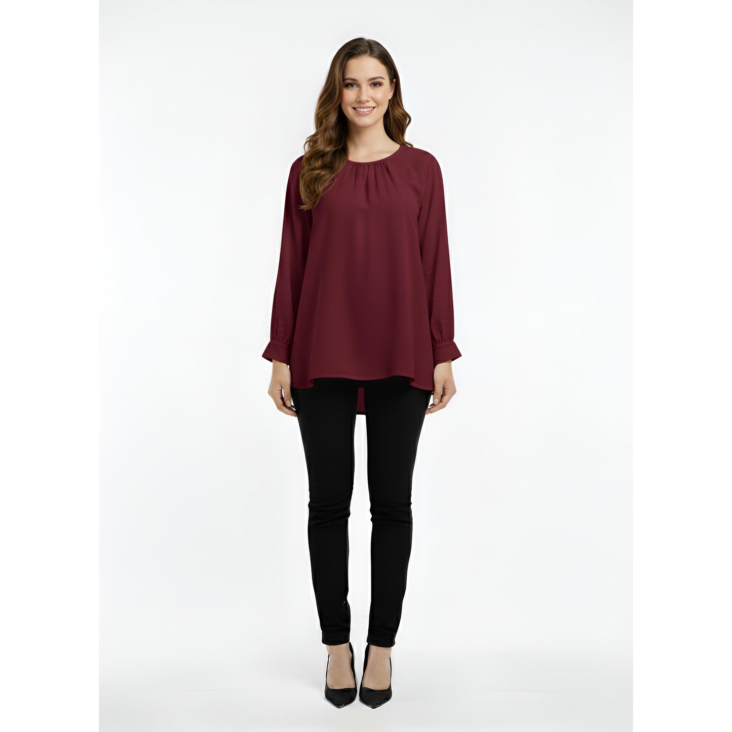 Victoria Blouse Casual Outfit Wanita Elegant Office & Casual Wear (Maroon)