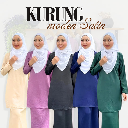 Baju Kurung Moden Raisya Rose Satin Ironless Set Wanita Muslimah