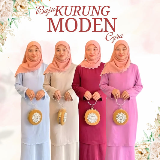 Set Baju Kurung Moden Cyra Soft Cotton Plain Set Wanita Muslimah