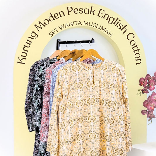 Baju Kurung Moden Pesak English Cotton Floral Set Wanita Muslimah