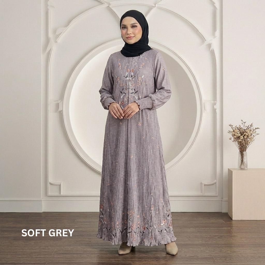 SORAYA Jubah Satin Jackquard Pleated Plus Size New Arrival Fashion Wanita Muslimah
