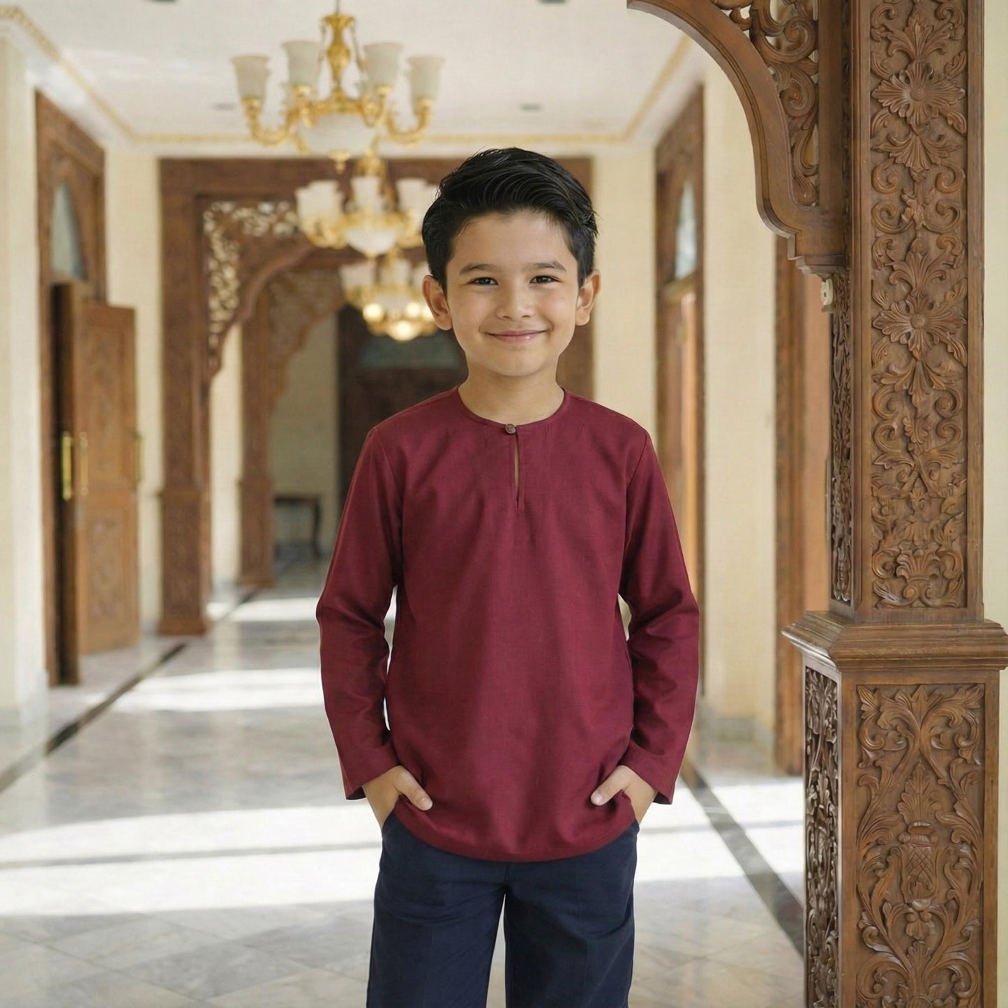 Kurta Kids Long Sleeve Osaka Cotton 2-12 Years (Burgundy)