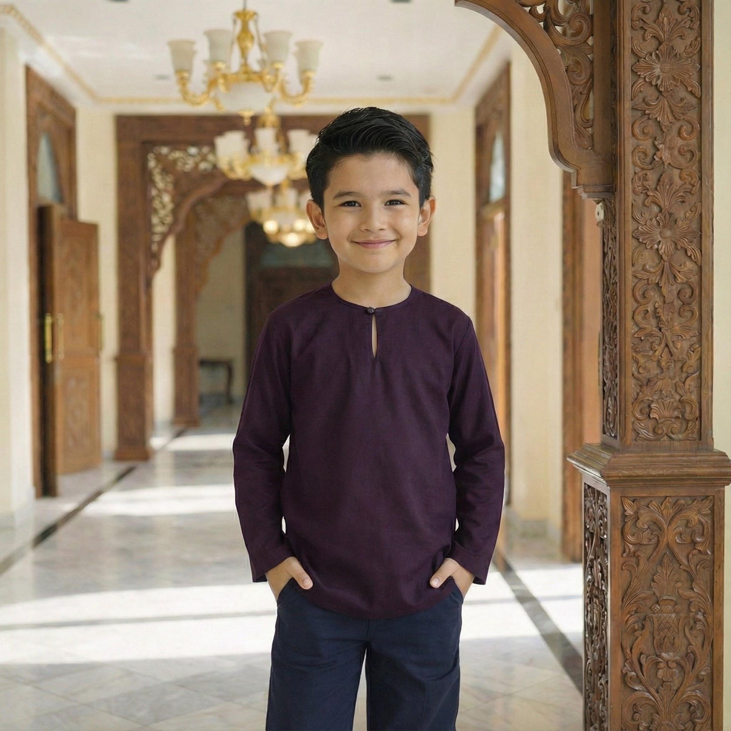 Kurta Kids Long Sleeve Osaka Cotton 2-12 Years (Dark Purple)