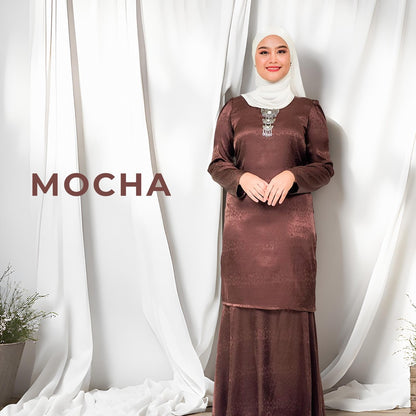 Set Baju Kurung Moden Satin Jacquard Blossom Raya 2025 Set Wanita Muslimah